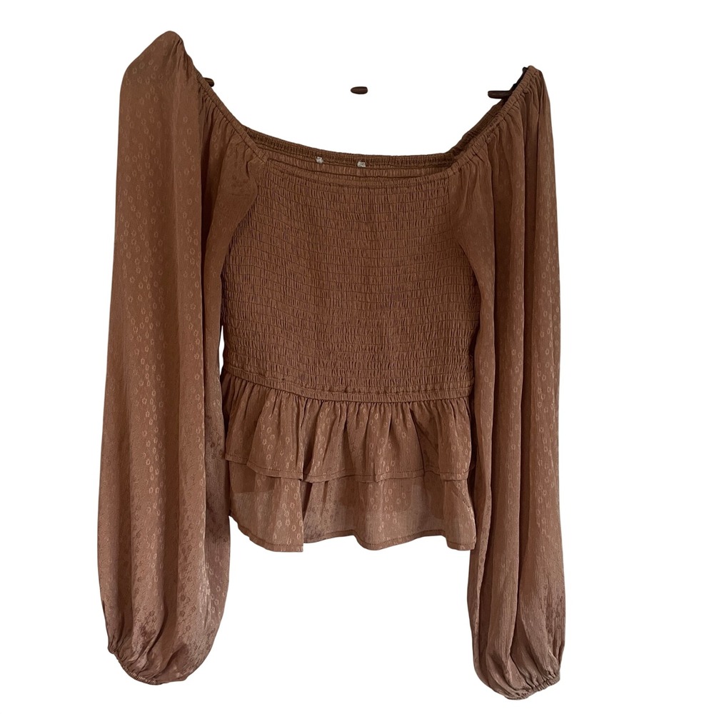 Womens Y2K Boho Cottage Smocked Peplum Top Small Balloon Sleeve Ruffle Romantic
